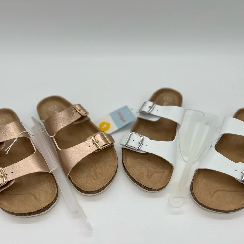 Cat And Jack Slip On Slide Sandal Kids White and Gold Girls Combo Deal